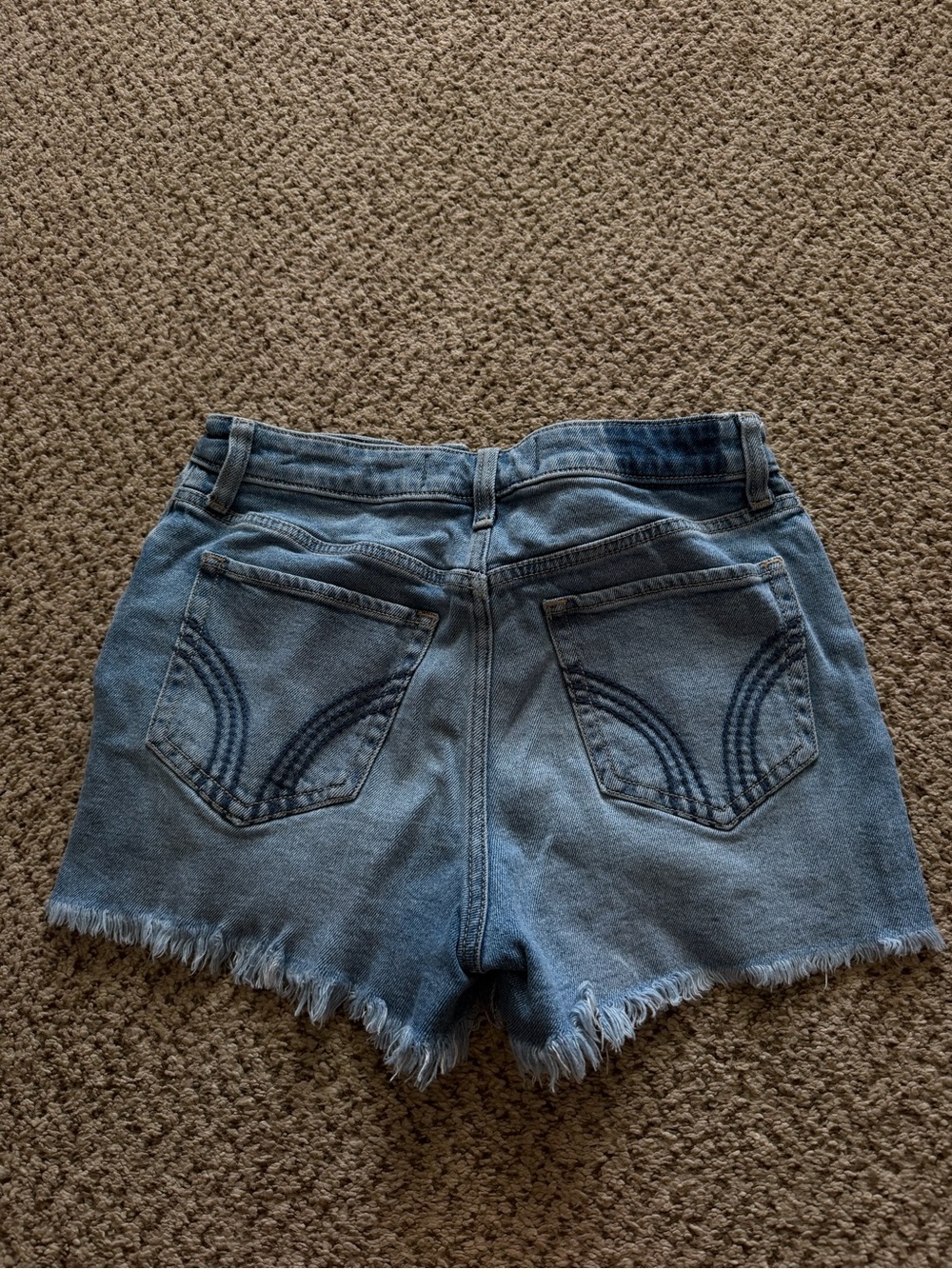 Hollister Light Blue High-Rise Denim Shorts with Frayed Hem